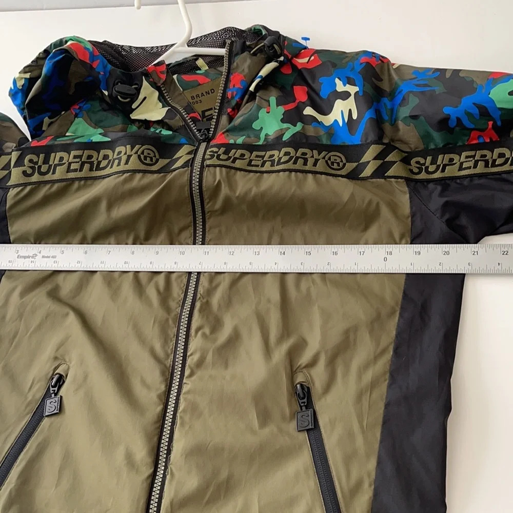 Superdry taped logo camo jacket windbreaker khaki green size M - Picture 9 of 15